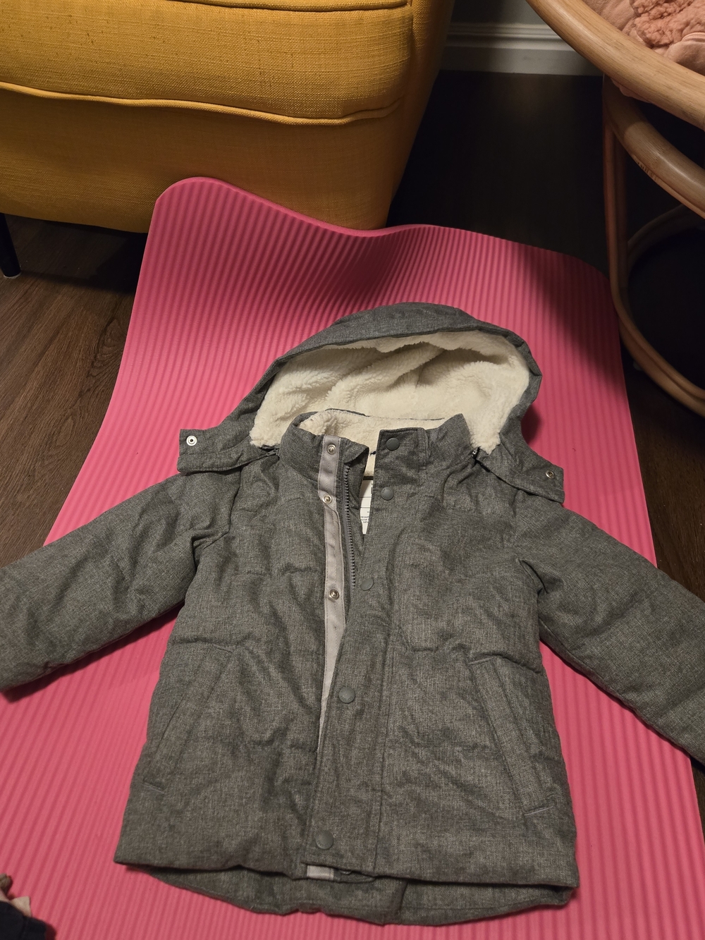 GAP Gray Hooded Puffer Jacket with Sherpa Lining